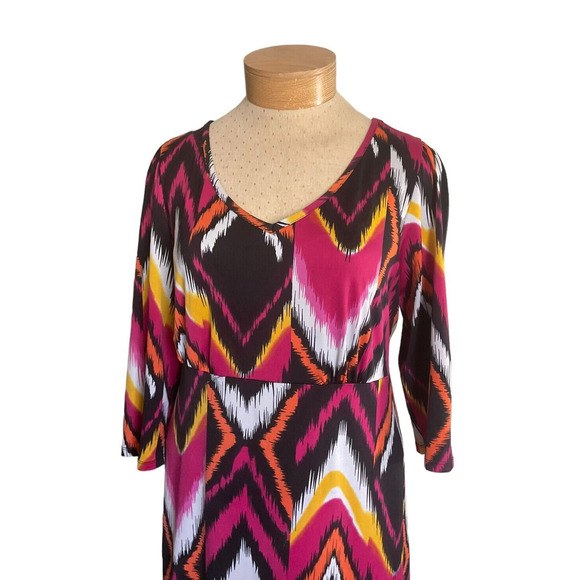 Ashley Stewart Maxi Dress 2X Multicolor Abstract Pattern Empire Waist 3/4 Sleeve - Picture 9 of 13